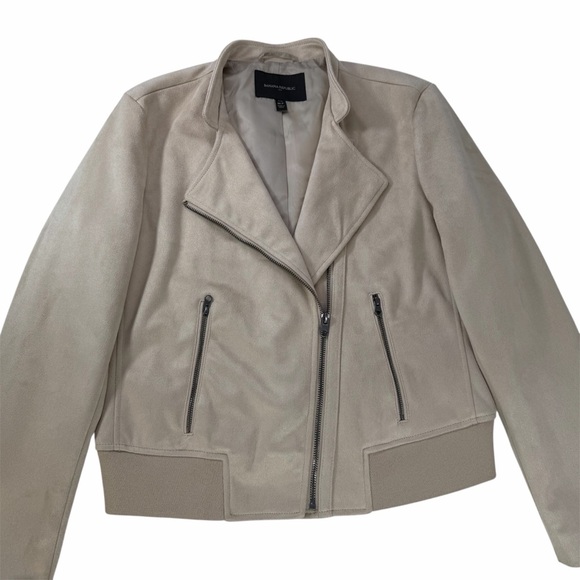 Banana Republic Ribbed Trim Vegan Suede Moto Jacket Size Medium Petite - Picture 3 of 15